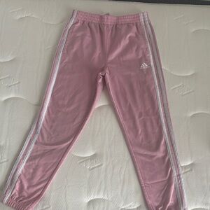 Adidas Kids Light Pink Joggers with White Stripes